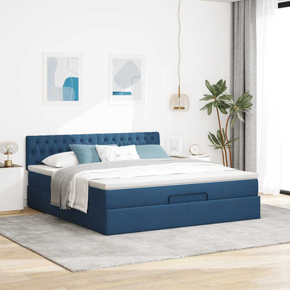 Estrutura de cama otomana com colchão 160x200 cm tecido azul