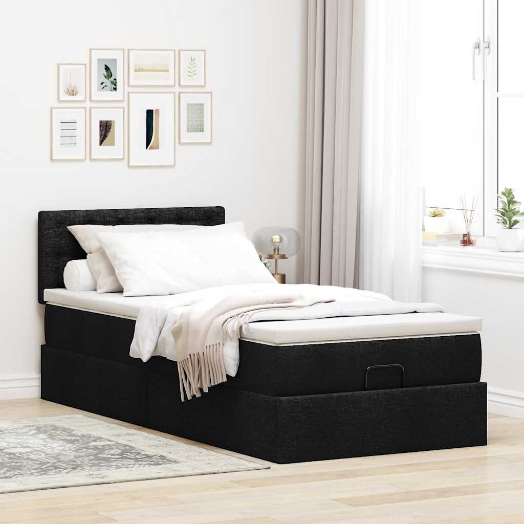 Estrutura de cama otomana com colchão 100x200cm tecido preto