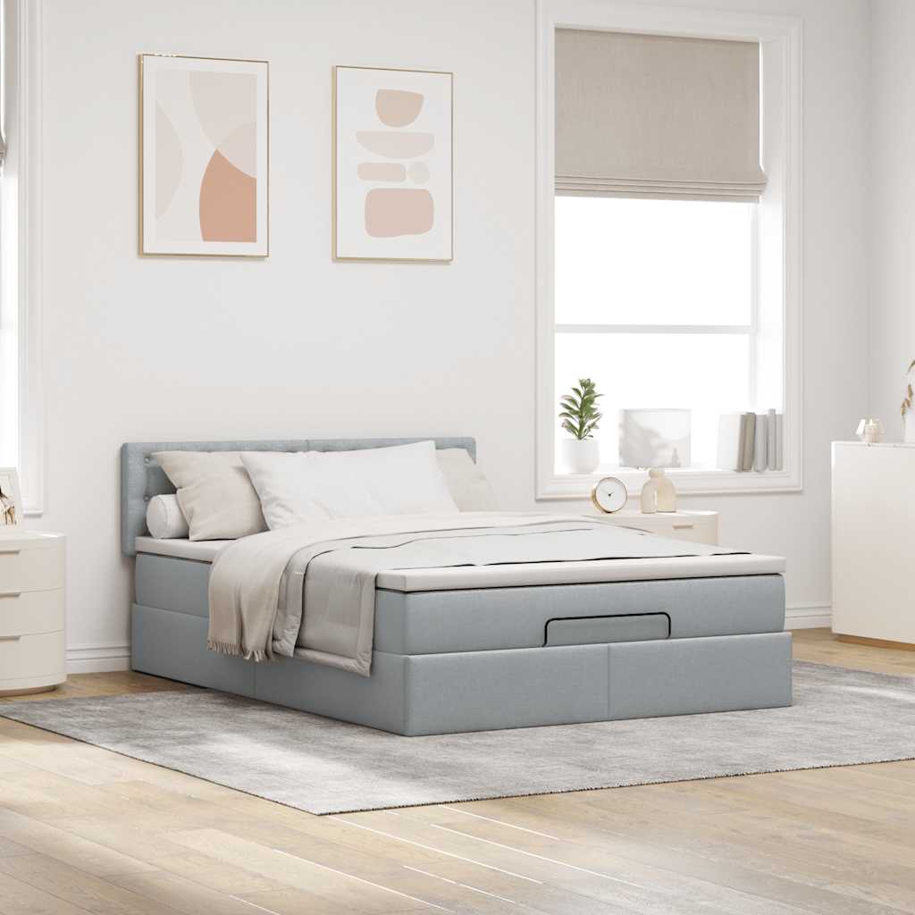 Estrutura de cama otomana com colchão 140x190 cm cinzento claro