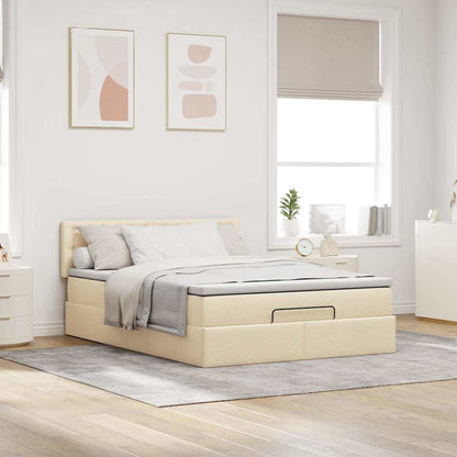 Estrutura de cama otomana com creme de colchão 140x190cm tecido