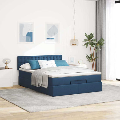 Estrutura de cama otomana com colchão 140x190cm tecido azul