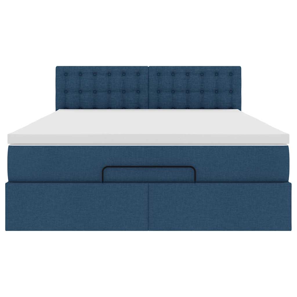 Estrutura de cama otomana com colchão 140x190cm tecido azul