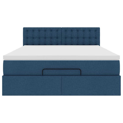 Estrutura de cama otomana com colchão 140x190cm tecido azul