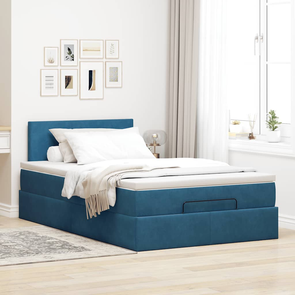 Estrutura de cama otomana colchão 120x200 cm veludo azul escuro