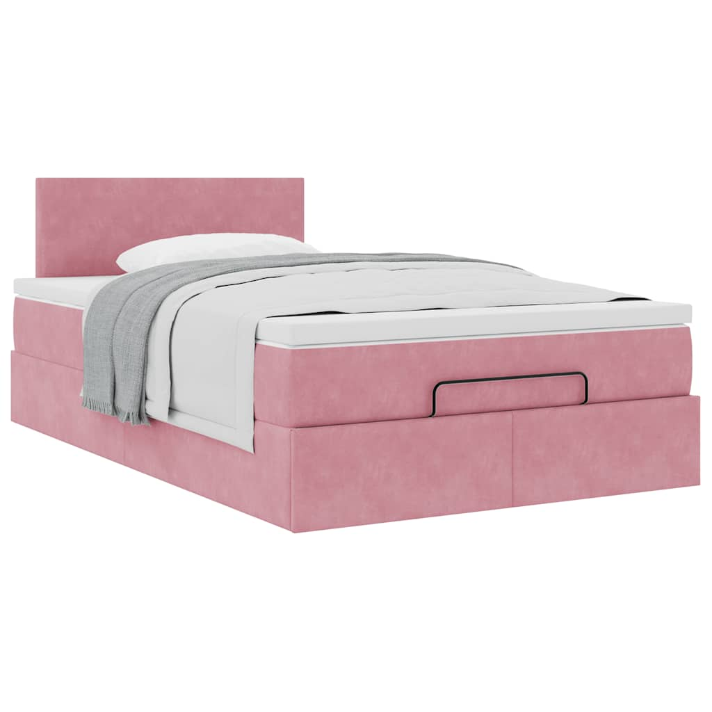 Estrutura de cama otomana com colchão 120x200 cm veludo rosa