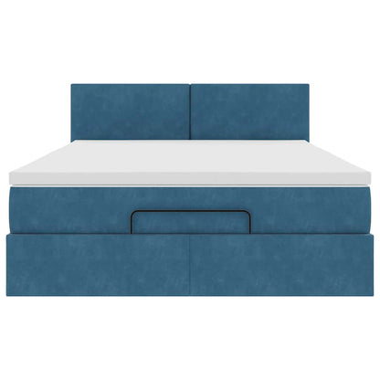 Estrutura de cama otomana com colchão 140x190cm azul escuro