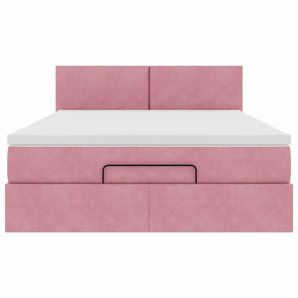 Estrutura de cama otomana com colchão 140x190 cm veludo rosa