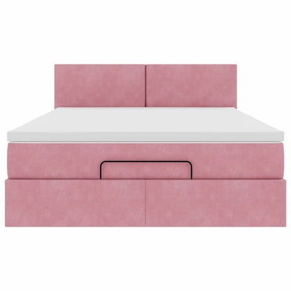 Estrutura de cama otomana com colchão 140x190 cm veludo rosa