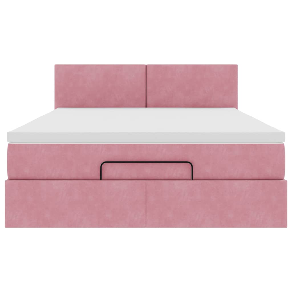 Estrutura de cama otomana com colchão 140x190 cm veludo rosa