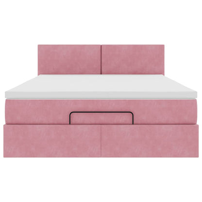 Estrutura de cama otomana com colchão 140x190 cm veludo rosa