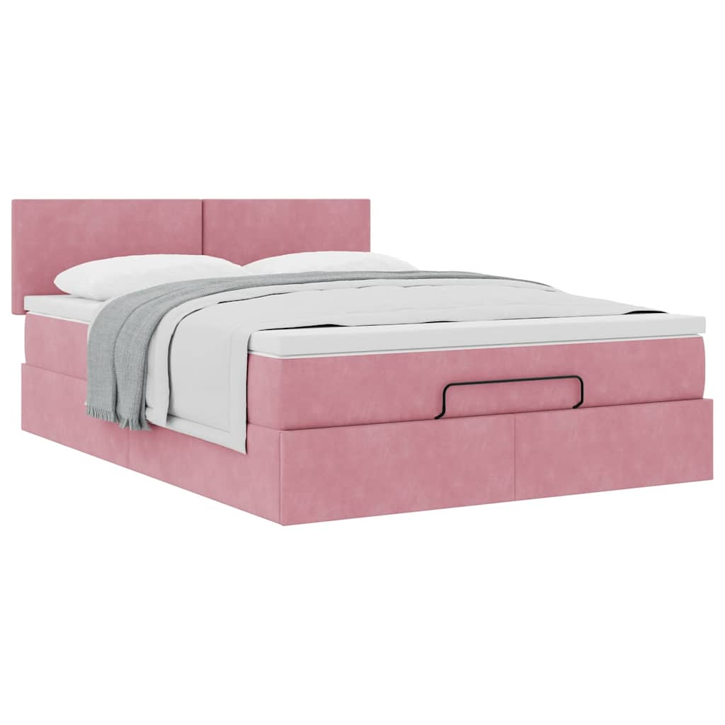 Estrutura de cama otomana com colchão 140x200 cm veludo rosa