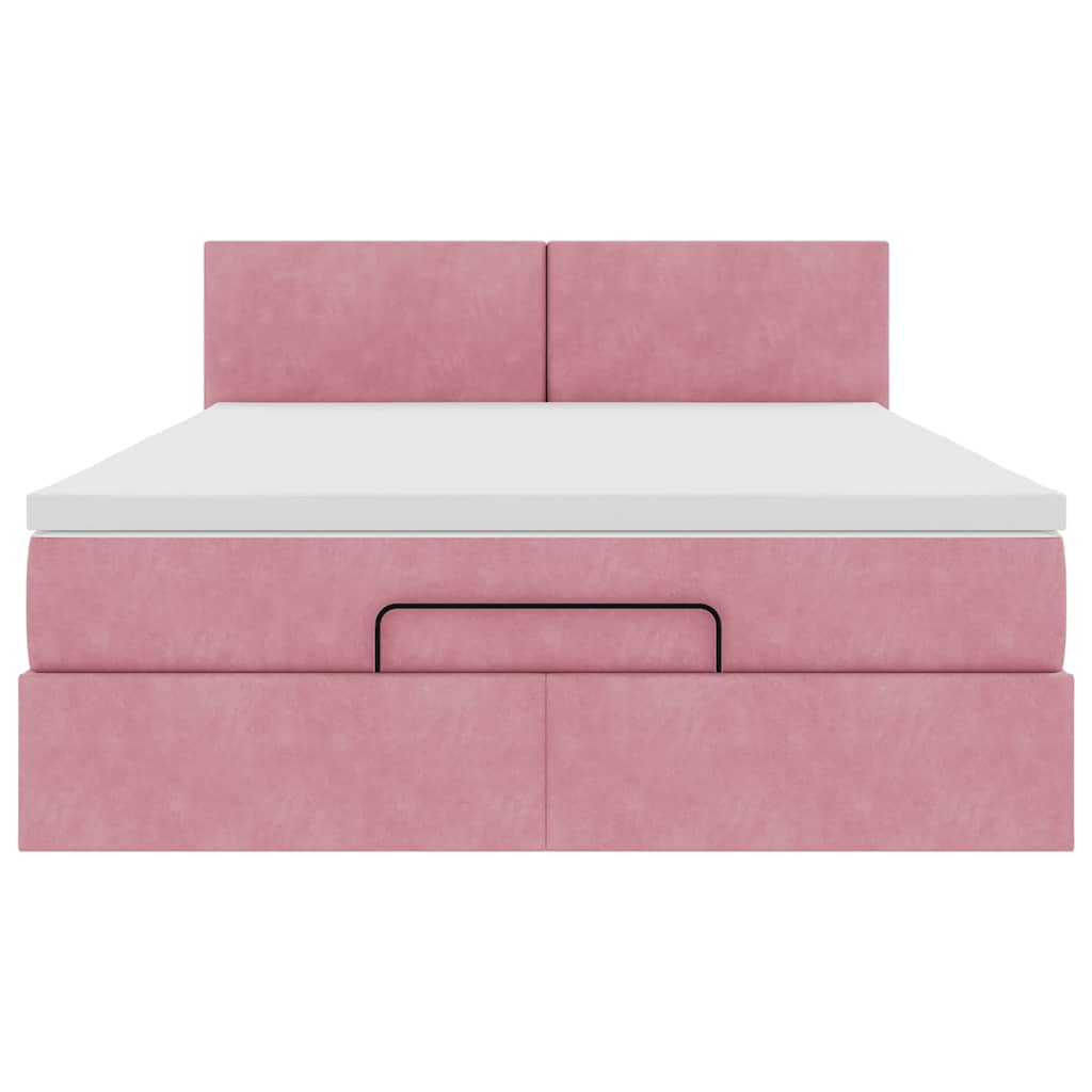 Estrutura de cama otomana com colchão 140x200 cm veludo rosa