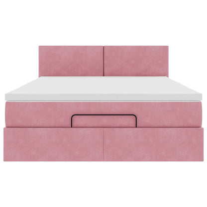 Estrutura de cama otomana com colchão 140x200 cm veludo rosa