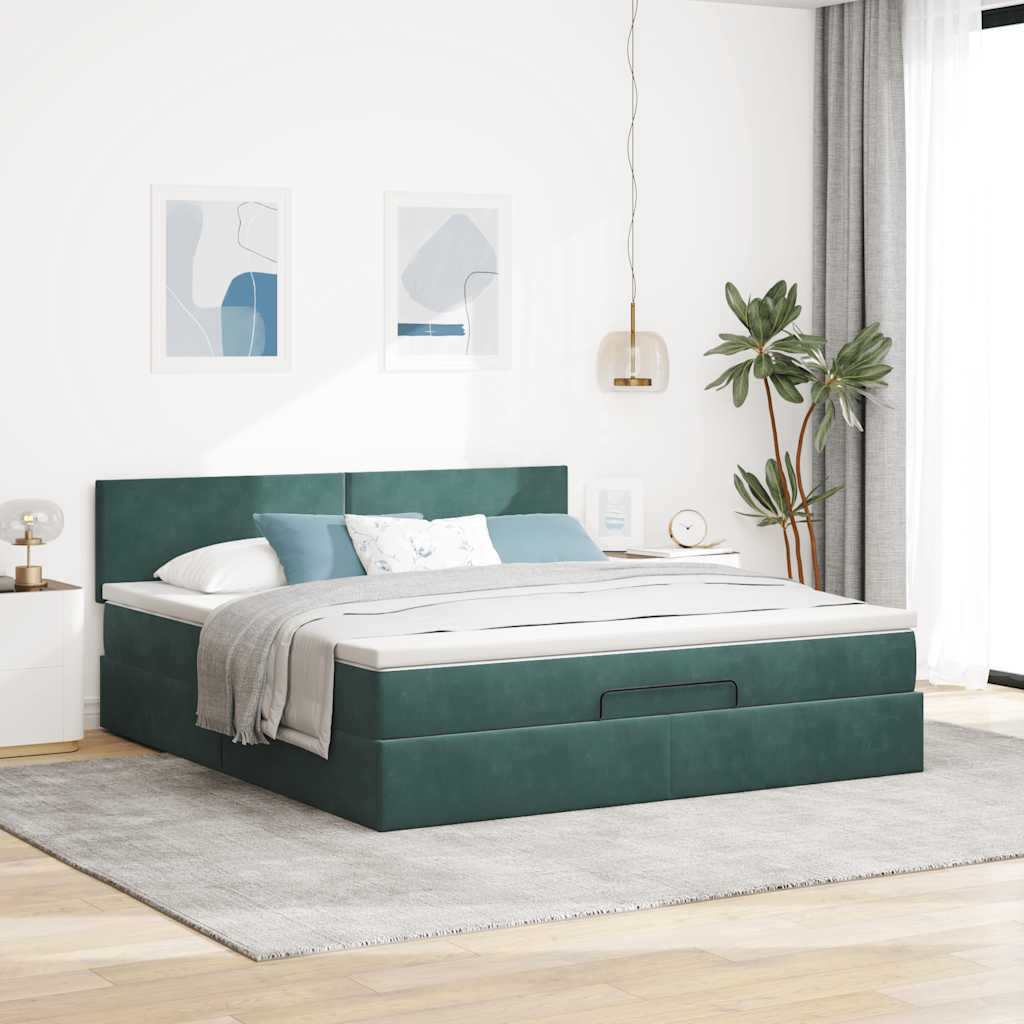 Estrutura de cama otomana com colchão 160x200 cm verde escuro