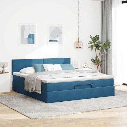 Estrutura de cama otomana com colchão 160x200 cm azul escuro