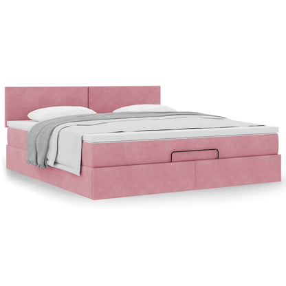 Estrutura de cama otomana com colchão 160x200 cm veludo rosa