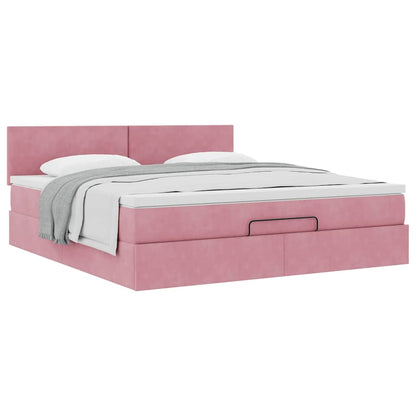 Estrutura de cama otomana com colchão 160x200 cm veludo rosa