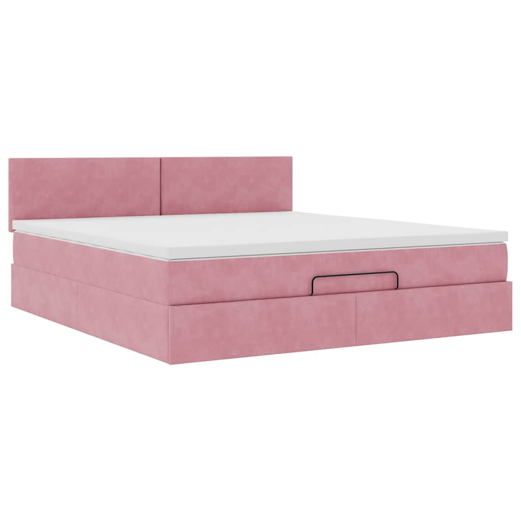 Estrutura de cama otomana com colchão 160x200 cm veludo rosa