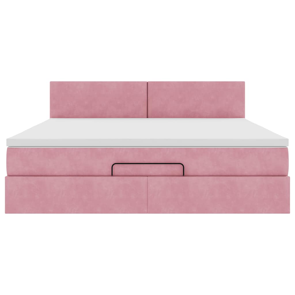 Estrutura de cama otomana com colchão 160x200 cm veludo rosa