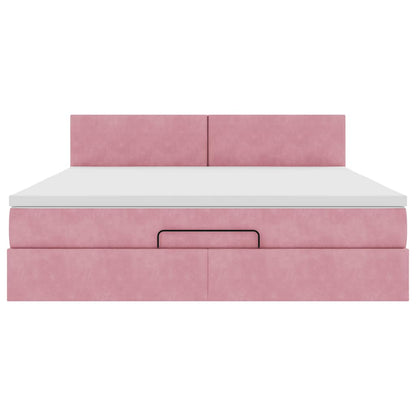 Estrutura de cama otomana com colchão 160x200 cm veludo rosa