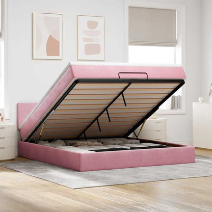 Estrutura de cama otomana com colchão 160x200 cm veludo rosa