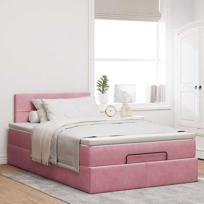 Estrutura de cama otomana com colchão 120x200 cm veludo rosa