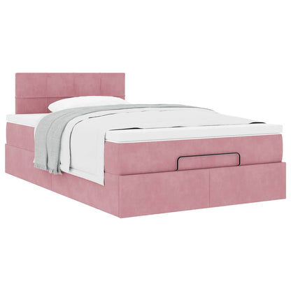 Estrutura de cama otomana com colchão 120x200 cm veludo rosa