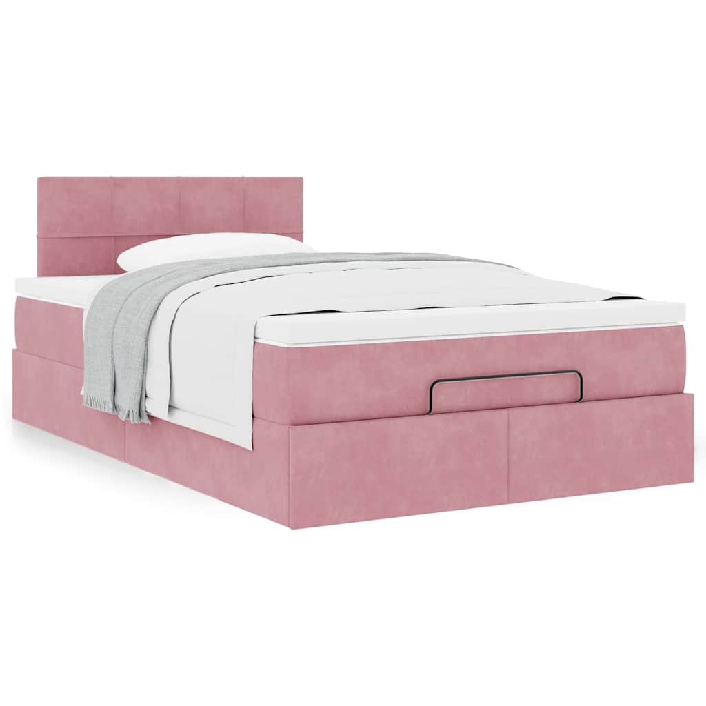 Estrutura de cama otomana com colchão 120x200 cm veludo rosa