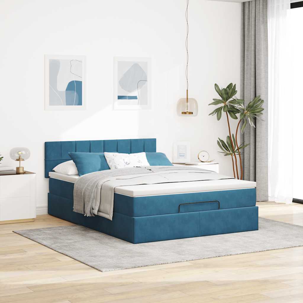 Estrutura de cama otomana com colchão 140x190cm azul escuro