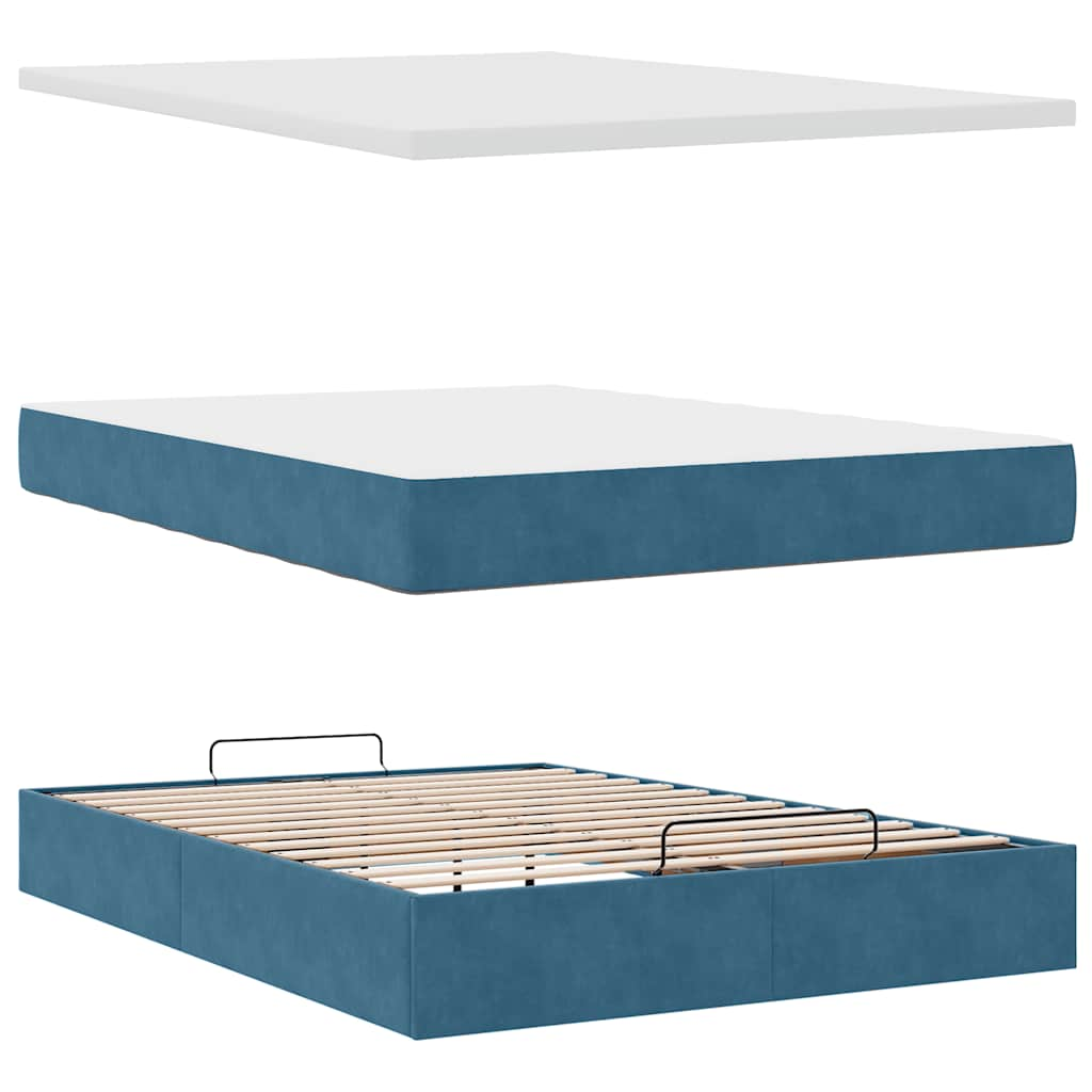 Estrutura de cama otomana com colchão 140x190cm azul escuro