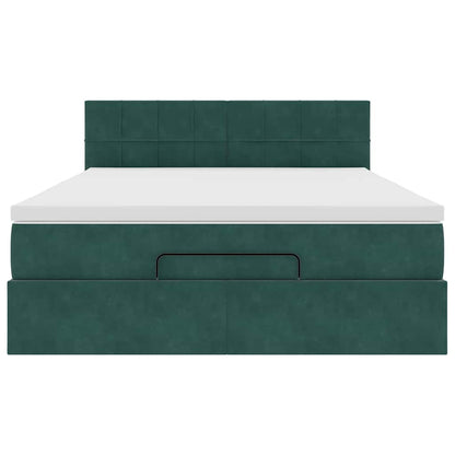 Estrutura de cama otomana com colchão 140x200 cm verde escuro