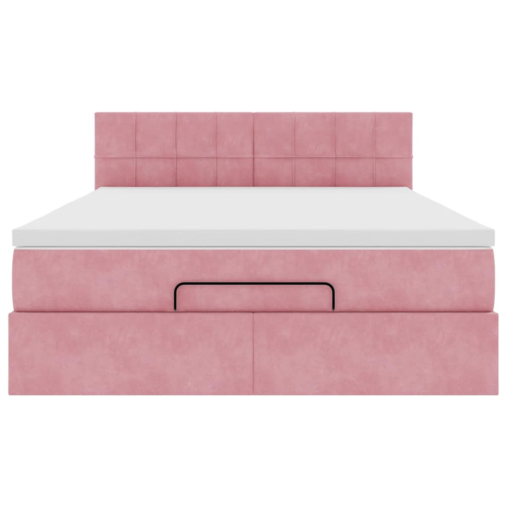 Estrutura de cama otomana com colchão 140x200 cm veludo rosa