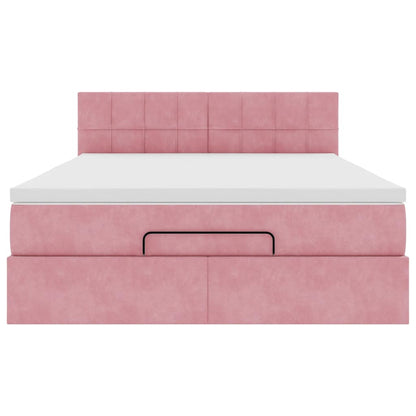 Estrutura de cama otomana com colchão 140x200 cm veludo rosa