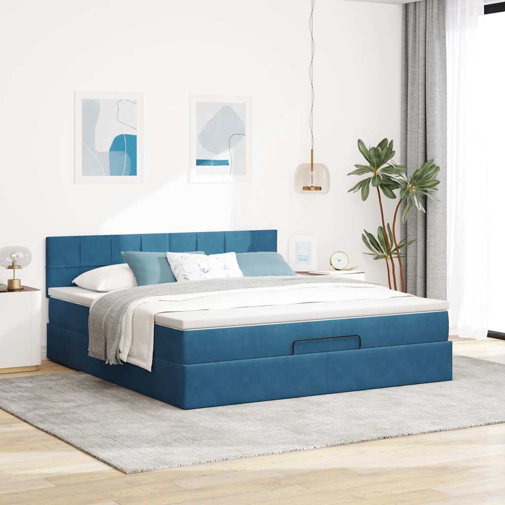 Estrutura de cama otomana com colchão 160x200 cm azul escuro