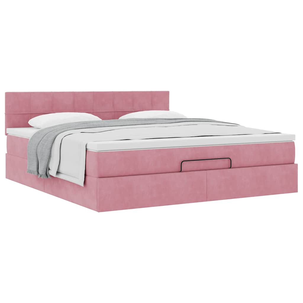 Estrutura de cama otomana com colchão 160x200 cm veludo rosa