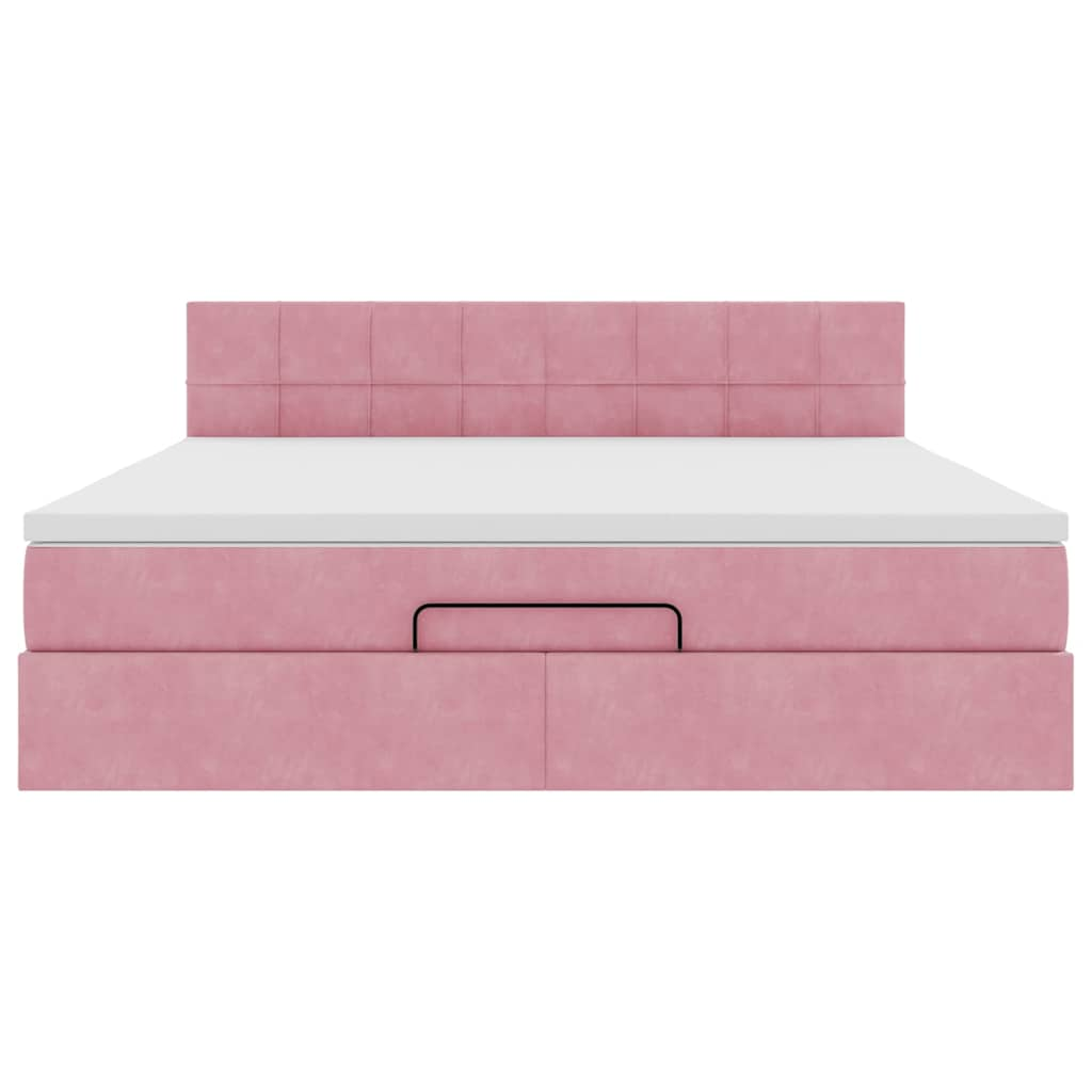 Estrutura de cama otomana com colchão 160x200 cm veludo rosa