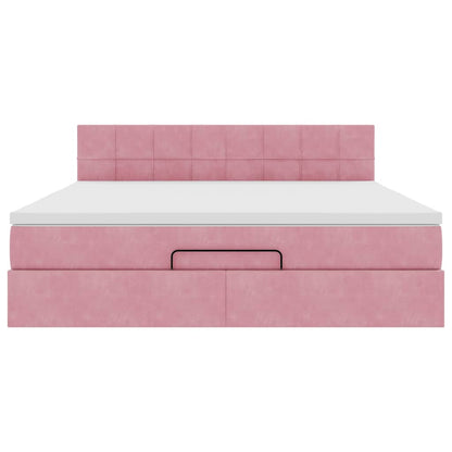 Estrutura de cama otomana com colchão 160x200 cm veludo rosa