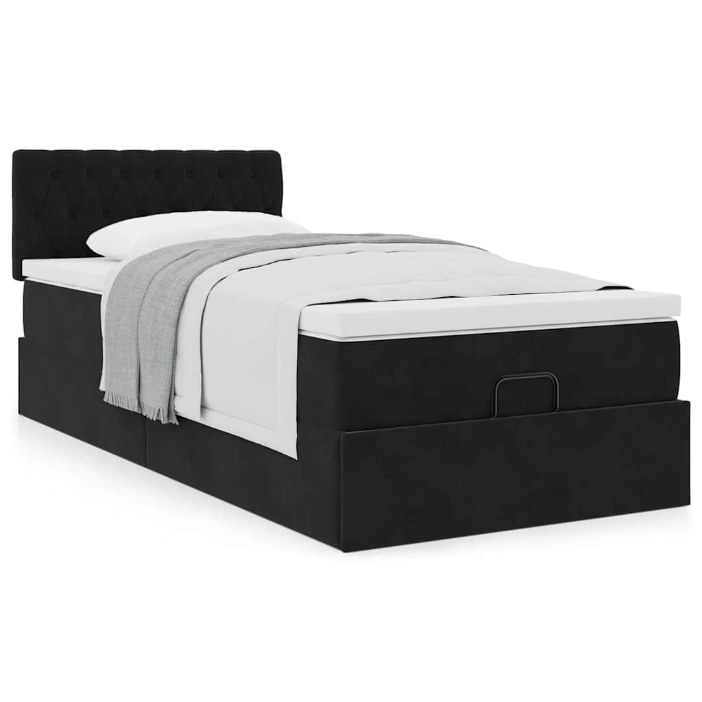 Estrutura de cama otomana vidaXL com colchão preto 100x200cm Veludo