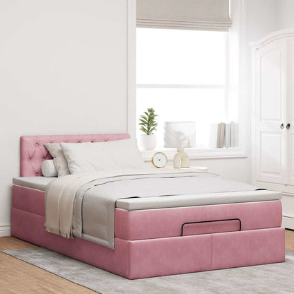 Estrutura de cama otomana com colchão 120x200 cm veludo rosa