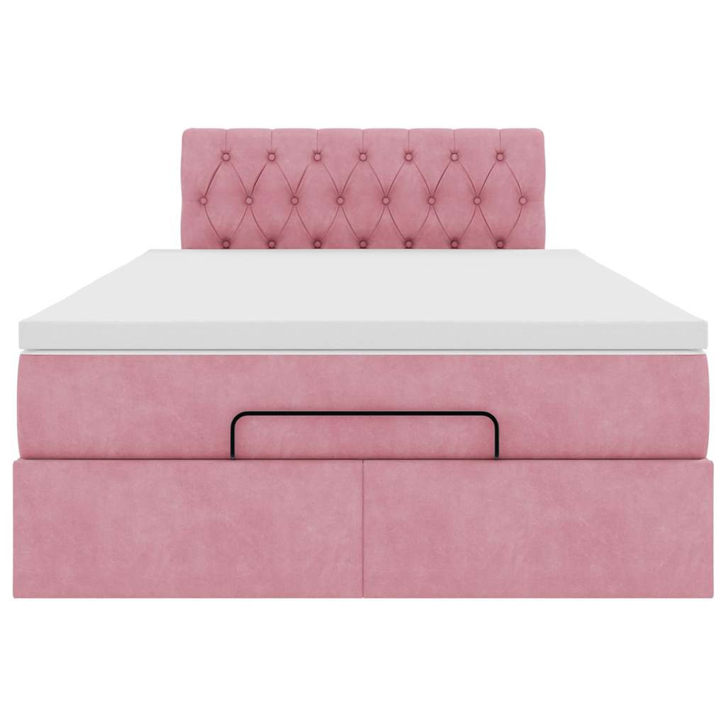 Estrutura de cama otomana com colchão 120x200 cm veludo rosa