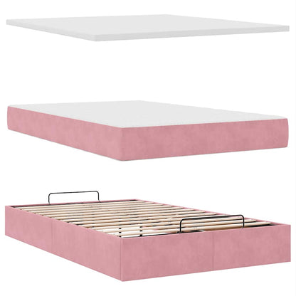 Estrutura de cama otomana com colchão 120x200 cm veludo rosa