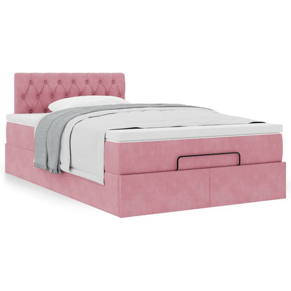 Estrutura de cama otomana com colchão 120x200 cm veludo rosa