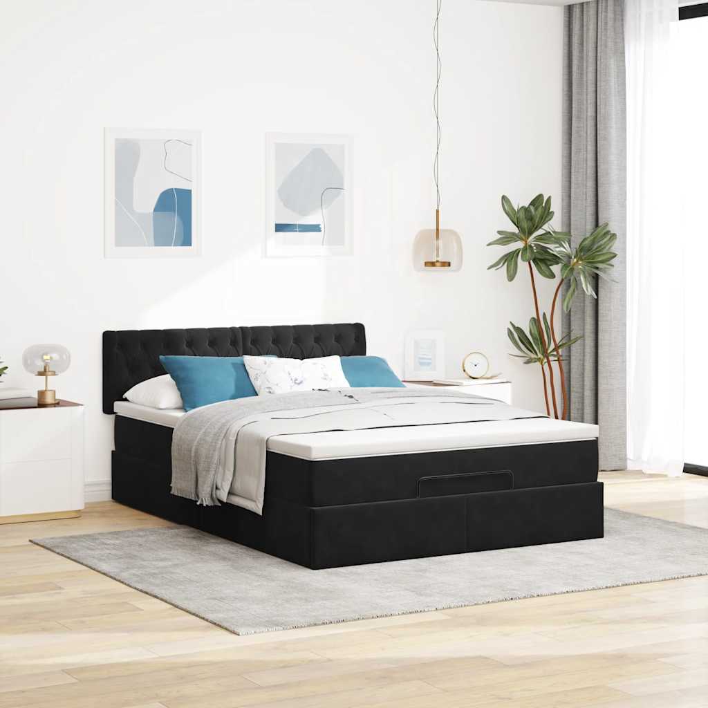 Estrutura de cama otomana com colchão 140x190 cm veludo preto