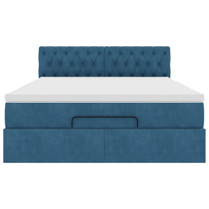 Estrutura de cama otomana com colchão 140x190cm azul escuro