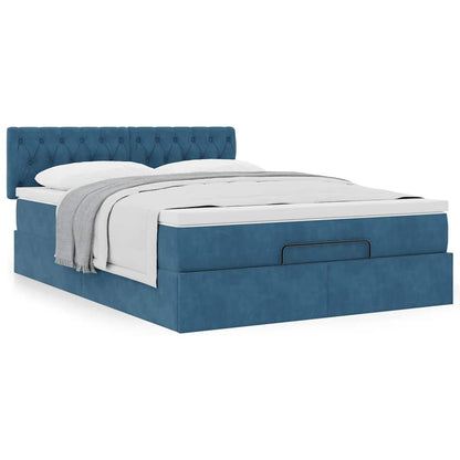 Estrutura de cama otomana com colchão 140x190cm azul escuro