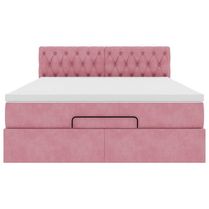 Estrutura de cama otomana com colchão 140x190 cm veludo rosa