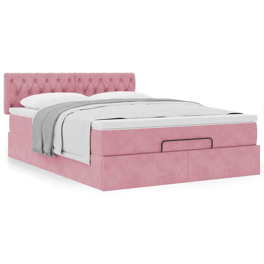 Estrutura de cama otomana com colchão 140x190 cm veludo rosa