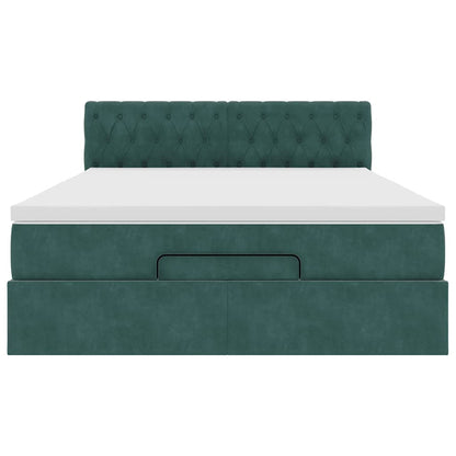 Estrutura de cama otomana com colchão 140x200 cm verde escuro