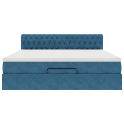 Estrutura de cama otomana com colchão 160x200 cm azul escuro