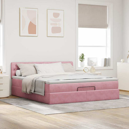 Estrutura de cama otomana com colchão 160x200 cm veludo rosa